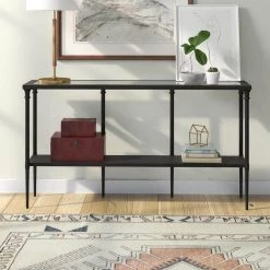 Best Pirce 😉 Nellie 55 in. Blackened Bronze Rectangle Glass Console Table with Solid Metal Shelf by Meyer&Cross 😉 -Outlet Camden Isle Store blackened bronze meyer cross console tables at0985 1f 1000