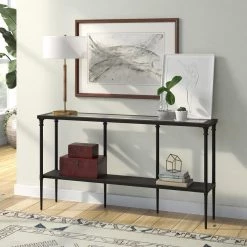 Best Pirce 😉 Nellie 55 in. Blackened Bronze Rectangle Glass Console Table with Solid Metal Shelf by Meyer&Cross 😉 -Outlet Camden Isle Store blackened bronze meyer cross console tables at0985 31 1000