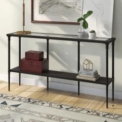 Best Pirce 😉 Nellie 55 in. Blackened Bronze Rectangle Glass Console Table with Solid Metal Shelf by Meyer&Cross 😉 -Outlet Camden Isle Store blackened bronze meyer cross console tables at0985 4f 1000