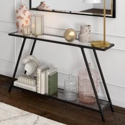 Promo 🛒 Yair 52 in. Rectangle Blackened Bronze Glass Console Table by Meyer&Cross 😀 -Outlet Camden Isle Store blackened bronze meyer cross console tables at0992 4f 1000