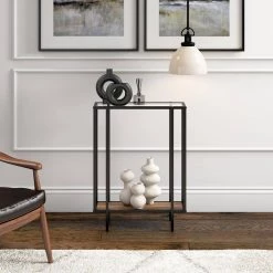 Promo 🧨 Vireo 22 in. Blackened Bronze Rectangle Glass Accent Table with Rustic Oak Shelf by Meyer&Cross 💯 17 Promo 🧨 Vireo 22 in. Blackened Bronze Rectangle Glass Accent Table with Rustic Oak Shelf by Meyer&Cross 💯 -Outlet Camden Isle Store blackened bronze meyer cross console tables at1171 31 1000