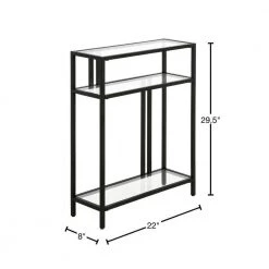 Promo 👍 Cortland 22 in. Blackened Bronze Rectangle Glass Console Table with Glass Shelves by Meyer&Cross 🔥 -Outlet Camden Isle Store blackened bronze meyer cross console tables at1176 40 1000