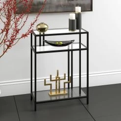 Promo 👍 Cortland 22 in. Blackened Bronze Rectangle Glass Console Table with Glass Shelves by Meyer&Cross 🔥 -Outlet Camden Isle Store blackened bronze meyer cross console tables at1176 4f 1000