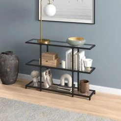 Cheap ✔️ Greenwich 42 in. Blackened Bronze Rectangle Glass Console Table with Storage by Meyer&Cross 🌟 -Outlet Camden Isle Store blackened bronze meyer cross console tables at1284 1f 1000