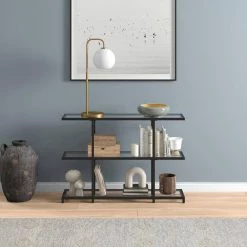 Cheap ✔️ Greenwich 42 in. Blackened Bronze Rectangle Glass Console Table with Storage by Meyer&Cross 🌟 -Outlet Camden Isle Store blackened bronze meyer cross console tables at1284 31 1000