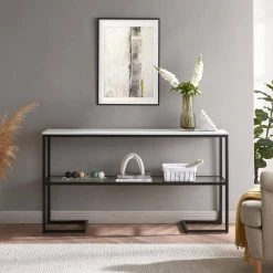 Cheapest 🤩 Errol 55 in. Blackened Bronze Rectangle Faux Marble Console Table with Storage by Meyer&Cross 😀 -Outlet Camden Isle Store blackened bronze meyer cross console tables at1327 31 1000