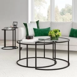 Buy 🤩 Luna 30 in. Blackened Bronze Round Glass Nested Coffee Table with 2 Pieces by Meyer&Cross 💯 -Outlet Camden Isle Store blackened bronze meyer cross nesting tables ct0752 31 1000