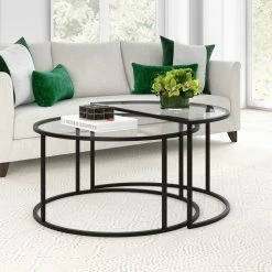 Buy 🤩 Luna 30 in. Blackened Bronze Round Glass Nested Coffee Table with 2 Pieces by Meyer&Cross 💯 -Outlet Camden Isle Store blackened bronze meyer cross nesting tables ct0752 44 1000