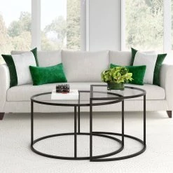 Buy 🤩 Luna 30 in. Blackened Bronze Round Glass Nested Coffee Table with 2 Pieces by Meyer&Cross 💯 -Outlet Camden Isle Store blackened bronze meyer cross nesting tables ct0752 fa 1000
