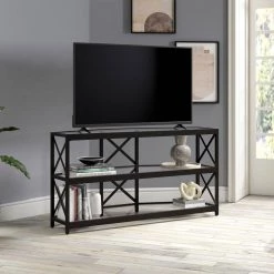 Cheapest 😉 Celine 48 in. Blackened Bronze TV Stand Fits TV's up to 55 in. with Glass Shelves by Meyer&Cross ⭐ -Outlet Camden Isle Store blackened bronze meyer cross tv stands tv1111 1f 1000