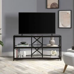 Cheapest 😉 Celine 48 in. Blackened Bronze TV Stand Fits TV's up to 55 in. with Glass Shelves by Meyer&Cross ⭐ -Outlet Camden Isle Store blackened bronze meyer cross tv stands tv1111 4f 1000