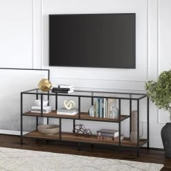Flash Sale 💯 Winthrop 55 in. Blackened Bronze TV Stand Fits TV's up to 60 in. with Glass Top and Rustic Oak Shelves by Meyer&Cross 😉 -Outlet Camden Isle Store blackened bronze meyer cross tv stands tv1156 1f 1000