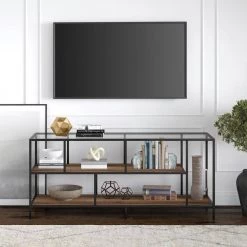 Flash Sale 💯 Winthrop 55 in. Blackened Bronze TV Stand Fits TV's up to 60 in. with Glass Top and Rustic Oak Shelves by Meyer&Cross 😉 -Outlet Camden Isle Store blackened bronze meyer cross tv stands tv1156 31 1000
