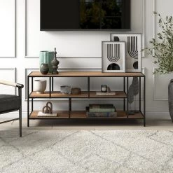 Buy 😀 Winthrop 55 in. Blackened Bronze TV Stand Fits TV's up to 60 in. with Rustic Oak Shelves by Meyer&Cross 🧨 -Outlet Camden Isle Store blackened bronze rustic oak meyer cross tv stands tv1157 4f 1000