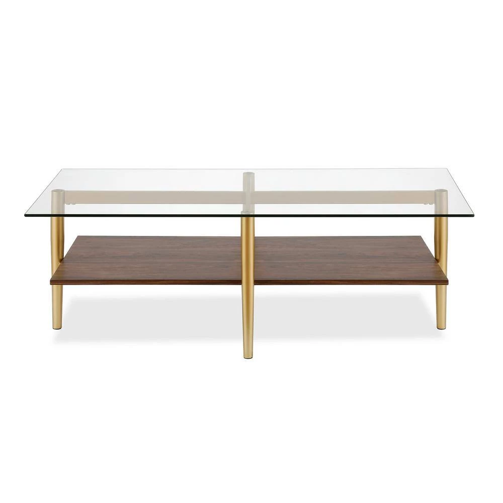 Best Pirce 😍 Otto 47 in. Brass/Walnut Large Rectangle Glass Coffee Table with Shelf by Meyer&Cross 🤩 8 Best Pirce 😍 Otto 47 in. Brass/Walnut Large Rectangle Glass Coffee Table with Shelf by Meyer&Cross 🤩 - Image 6