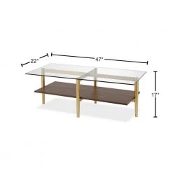 Best Pirce 😍 Otto 47 in. Brass/Walnut Large Rectangle Glass Coffee Table with Shelf by Meyer&Cross 🤩 12 Best Pirce 😍 Otto 47 in. Brass/Walnut Large Rectangle Glass Coffee Table with Shelf by Meyer&Cross 🤩 -Outlet Camden Isle Store brass and walnut meyer cross coffee tables ct0138 40 1000