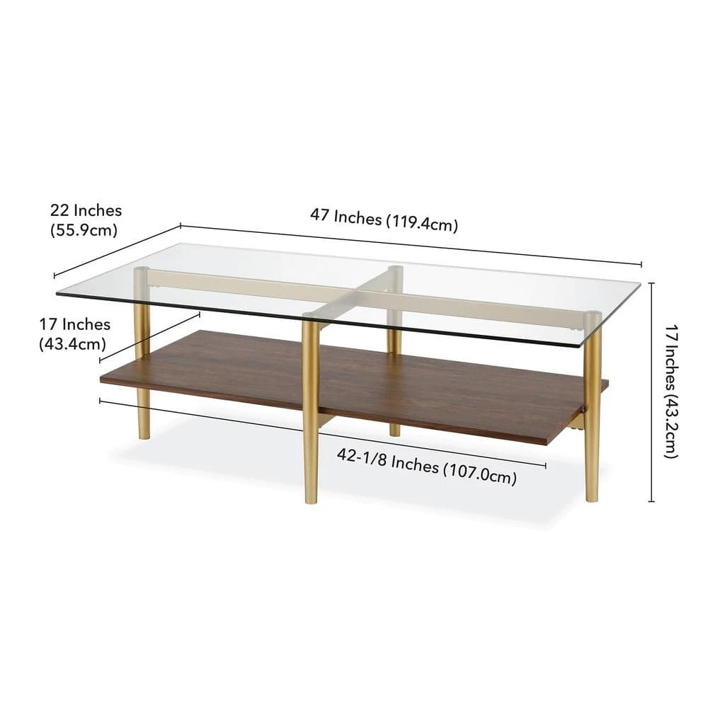 Best Pirce 😍 Otto 47 in. Brass/Walnut Large Rectangle Glass Coffee Table with Shelf by Meyer&Cross 🤩 9 Best Pirce 😍 Otto 47 in. Brass/Walnut Large Rectangle Glass Coffee Table with Shelf by Meyer&Cross 🤩 - Image 7