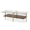 Best Pirce 😍 Otto 47 in. Brass/Walnut Large Rectangle Glass Coffee Table with Shelf by Meyer&Cross 🤩 -Outlet Camden Isle Store brass and walnut meyer cross coffee tables ct0138 64 1000