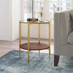 Coupon 💯 Otto Side table in gold with walnut shelf by Meyer&Cross 👏 -Outlet Camden Isle Store brass and walnut meyer cross end side tables st0275 c3 1000