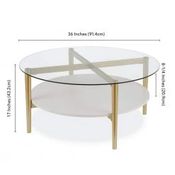 New 😍 Ludo 36 in. Brass/White Lacquer Medium Round Glass Coffee Table with Shelf by Meyer&Cross 😀 -Outlet Camden Isle Store brass and white lacquer meyer cross coffee tables ct0139 1f 1000