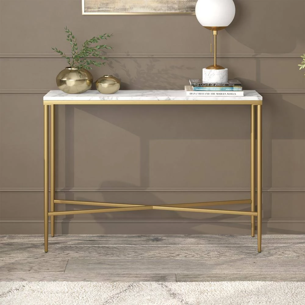 Buy ✨ Huxley 42 in. Brass Retangular Console Table with Faux Marble Top by Meyer&Cross ⭐ 7 Buy ✨ Huxley 42 in. Brass Retangular Console Table with Faux Marble Top by Meyer&Cross ⭐ - Image 5