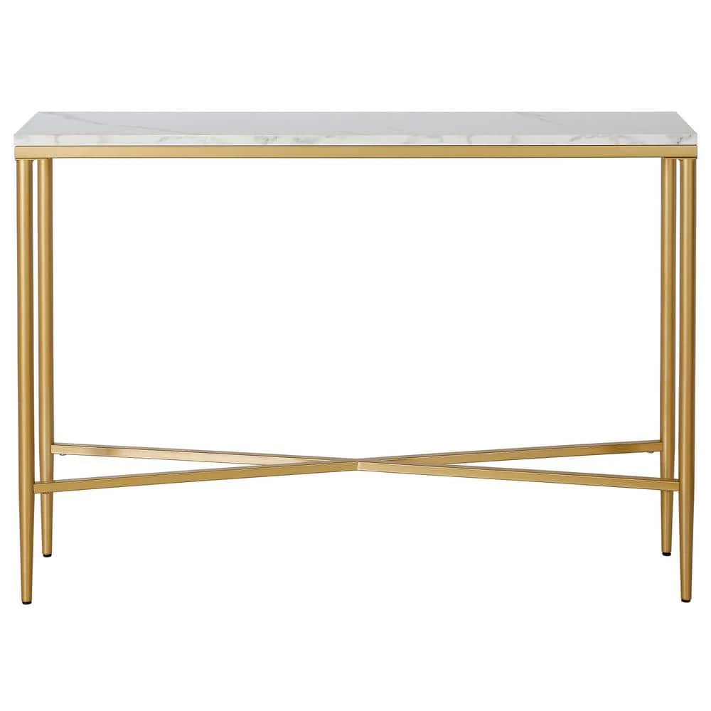 Buy ✨ Huxley 42 in. Brass Retangular Console Table with Faux Marble Top by Meyer&Cross ⭐ 3 Buy ✨ Huxley 42 in. Brass Retangular Console Table with Faux Marble Top by Meyer&Cross ⭐