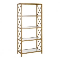 Top 10 ๐ Celine 66 in. Brushed Brass Metal 4-Shelf Bookcase by Meyer&Cross ๐