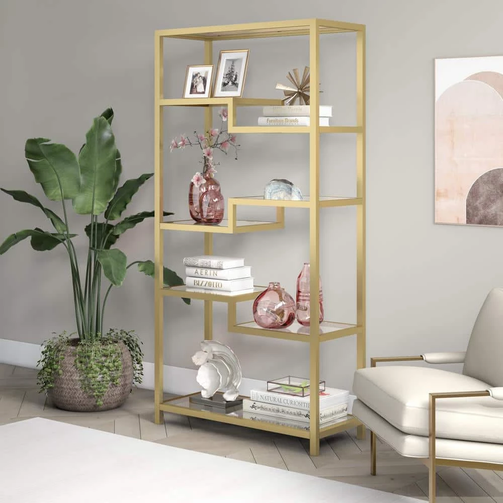 Outlet ๐ Johann 68 in. Metal 4-Shelf Brass Finish Bookcase by Meyer&Cross ๐ 6 Outlet ๐ Johann 68 in. Metal 4-Shelf Brass Finish Bookcase by Meyer&Cross ๐ - Image 4