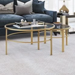 Best Pirce ❤️ Gaia 2-Piece 36 in. Brass Medium Round Glass Coffee Table Set with Nesting Tables by Meyer&Cross ⭐ 10 Best Pirce ❤️ Gaia 2-Piece 36 in. Brass Medium Round Glass Coffee Table Set with Nesting Tables by Meyer&Cross ⭐ -Outlet Camden Isle Store brass meyer cross coffee tables ct0052 4f 1000
