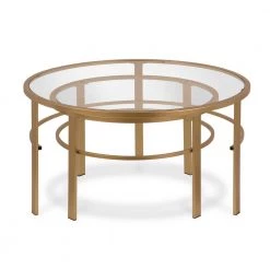 Best Pirce ❤️ Gaia 2-Piece 36 in. Brass Medium Round Glass Coffee Table Set with Nesting Tables by Meyer&Cross ⭐