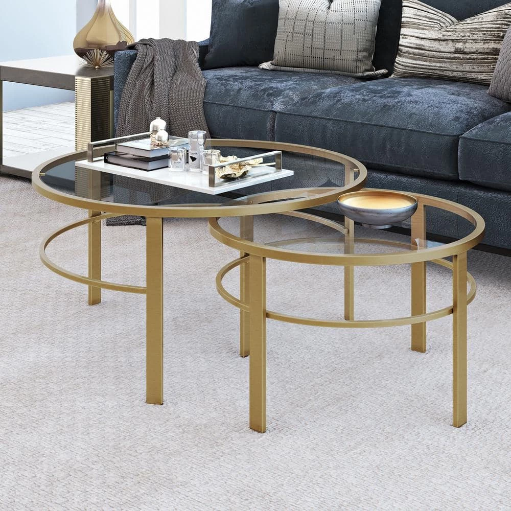 Best Pirce ❤️ Gaia 2-Piece 36 in. Brass Medium Round Glass Coffee Table Set with Nesting Tables by Meyer&Cross ⭐ 8 Best Pirce ❤️ Gaia 2-Piece 36 in. Brass Medium Round Glass Coffee Table Set with Nesting Tables by Meyer&Cross ⭐ - Image 6