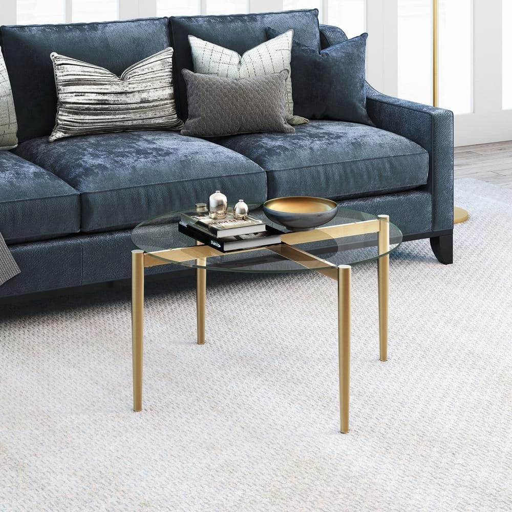 Promo 😍 Kadmos 36 in. Brass/Clear Medium Round Glass Coffee Table by Meyer&Cross 👏 9 Promo 😍 Kadmos 36 in. Brass/Clear Medium Round Glass Coffee Table by Meyer&Cross 👏 - Image 7