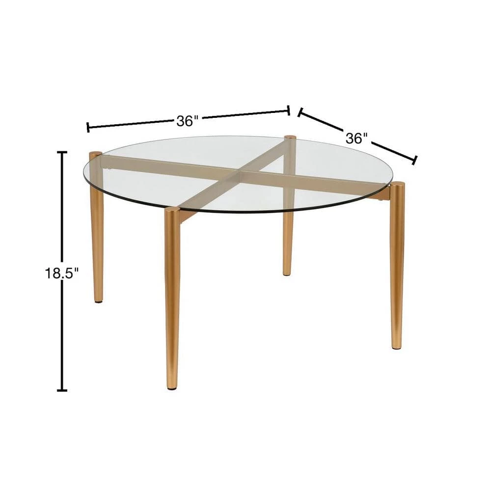 Promo 😍 Kadmos 36 in. Brass/Clear Medium Round Glass Coffee Table by Meyer&Cross 👏 5 Promo 😍 Kadmos 36 in. Brass/Clear Medium Round Glass Coffee Table by Meyer&Cross 👏 - Image 3