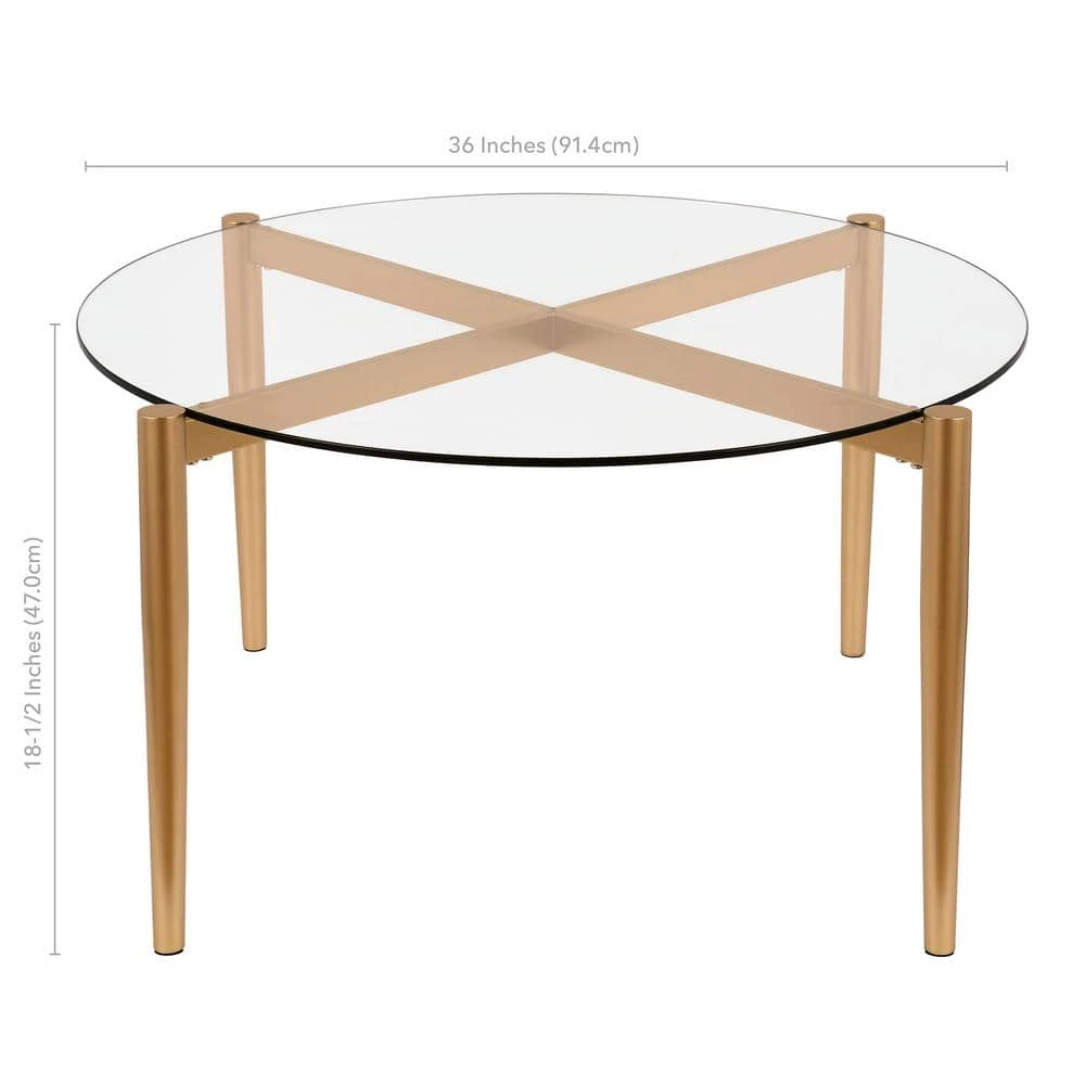 Promo 😍 Kadmos 36 in. Brass/Clear Medium Round Glass Coffee Table by Meyer&Cross 👏 8 Promo 😍 Kadmos 36 in. Brass/Clear Medium Round Glass Coffee Table by Meyer&Cross 👏 - Image 6