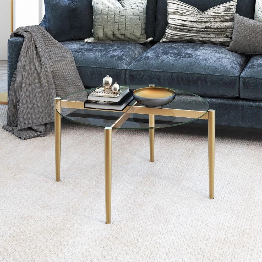 Promo 😍 Kadmos 36 in. Brass/Clear Medium Round Glass Coffee Table by Meyer&Cross 👏 6 Promo 😍 Kadmos 36 in. Brass/Clear Medium Round Glass Coffee Table by Meyer&Cross 👏 - Image 4