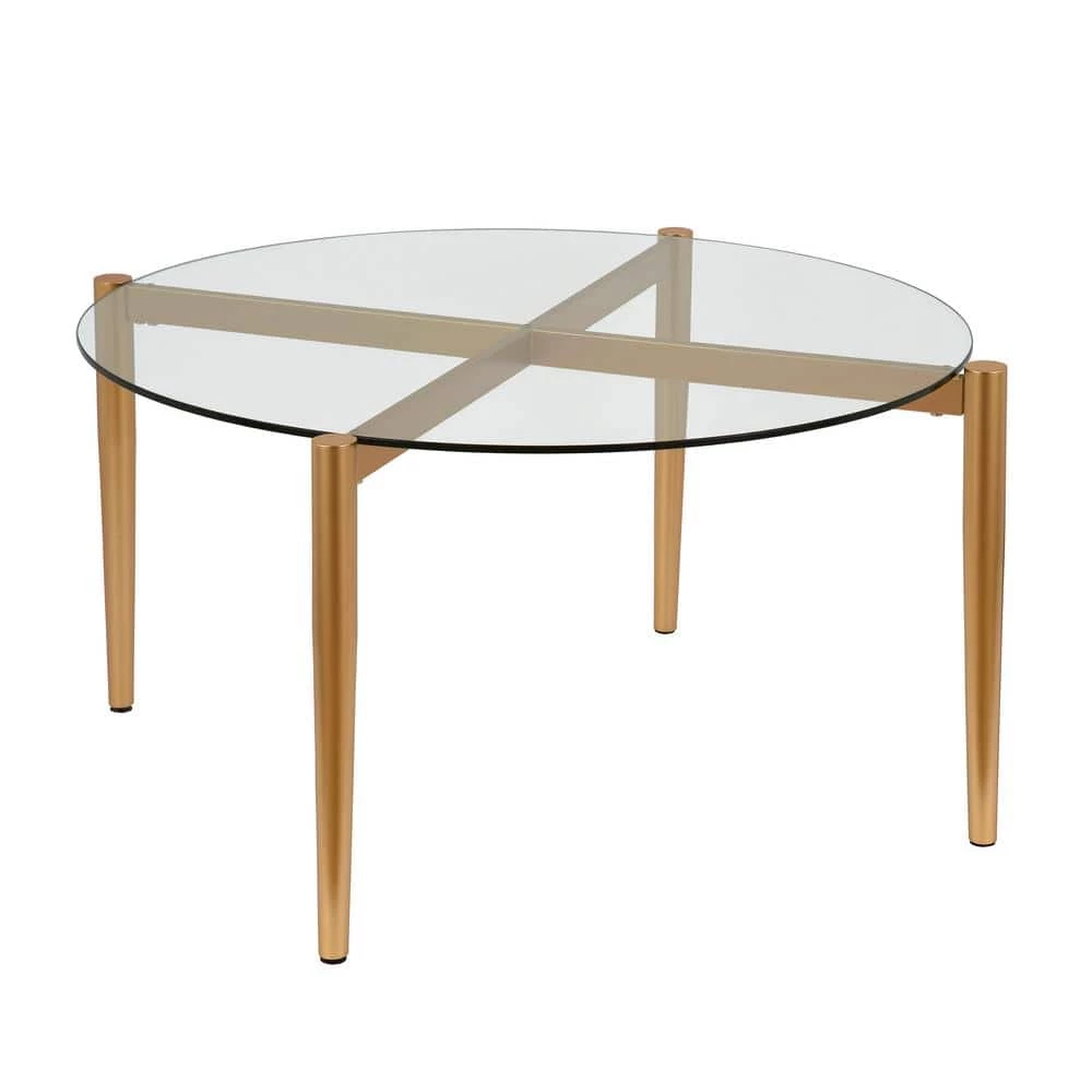 Promo 😍 Kadmos 36 in. Brass/Clear Medium Round Glass Coffee Table by Meyer&Cross 👏 4 Promo 😍 Kadmos 36 in. Brass/Clear Medium Round Glass Coffee Table by Meyer&Cross 👏 - Image 2