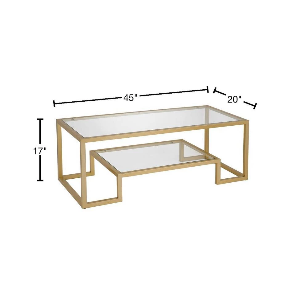 Coupon 💯 Athena 45 in. Brass/Clear Large Rectangle Glass Coffee Table with Shelf by Meyer&Cross 🥰 5 Coupon 💯 Athena 45 in. Brass/Clear Large Rectangle Glass Coffee Table with Shelf by Meyer&Cross 🥰 - Image 3