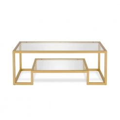 Coupon 💯 Athena 45 in. Brass/Clear Large Rectangle Glass Coffee Table with Shelf by Meyer&Cross 🥰