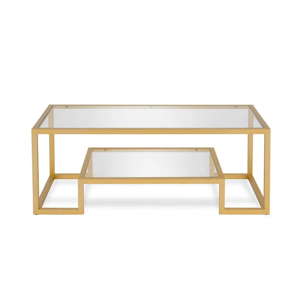 Coupon 💯 Athena 45 in. Brass/Clear Large Rectangle Glass Coffee Table with Shelf by Meyer&Cross 🥰 3 Coupon 💯 Athena 45 in. Brass/Clear Large Rectangle Glass Coffee Table with Shelf by Meyer&Cross 🥰