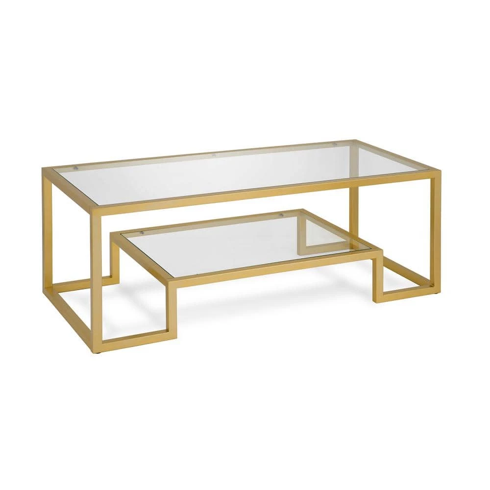 Coupon 💯 Athena 45 in. Brass/Clear Large Rectangle Glass Coffee Table with Shelf by Meyer&Cross 🥰 6 Coupon 💯 Athena 45 in. Brass/Clear Large Rectangle Glass Coffee Table with Shelf by Meyer&Cross 🥰 - Image 4