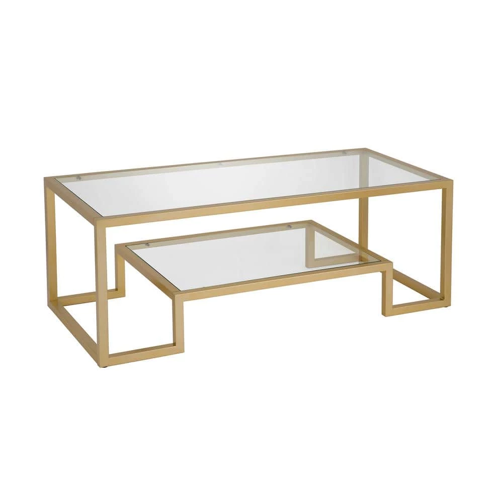 Coupon 💯 Athena 45 in. Brass/Clear Large Rectangle Glass Coffee Table with Shelf by Meyer&Cross 🥰 4 Coupon 💯 Athena 45 in. Brass/Clear Large Rectangle Glass Coffee Table with Shelf by Meyer&Cross 🥰 - Image 2