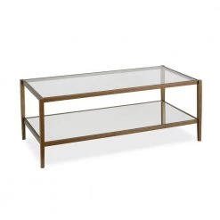 Best reviews of ๐ฅฐ Wilda 45 in. Clear/Brass Large Rectangle Glass Coffee Table with Mirrored Shelf by Meyer&Cross ๐