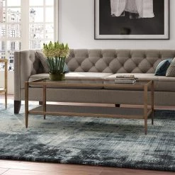 Best reviews of 🥰 Wilda 45 in. Clear/Brass Large Rectangle Glass Coffee Table with Mirrored Shelf by Meyer&Cross 👏 -Outlet Camden Isle Store brass meyer cross coffee tables ct0143 fa 1000