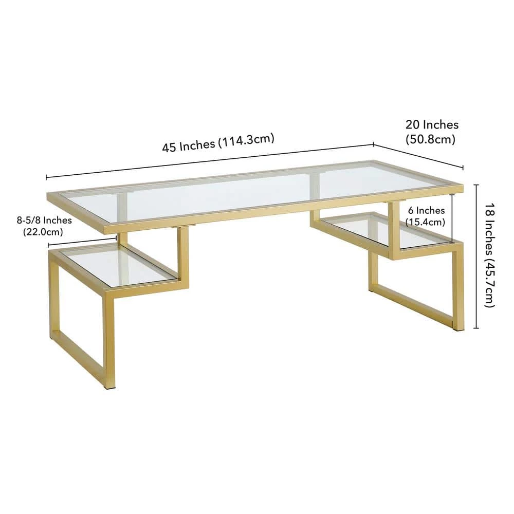 Best deal ๐งจ Zander 45 in. Brass/Clear Large Rectangle Glass Coffee Table with Shelf by Meyer&Cross ๐ 7 Best deal ๐งจ Zander 45 in. Brass/Clear Large Rectangle Glass Coffee Table with Shelf by Meyer&Cross ๐ - Image 5