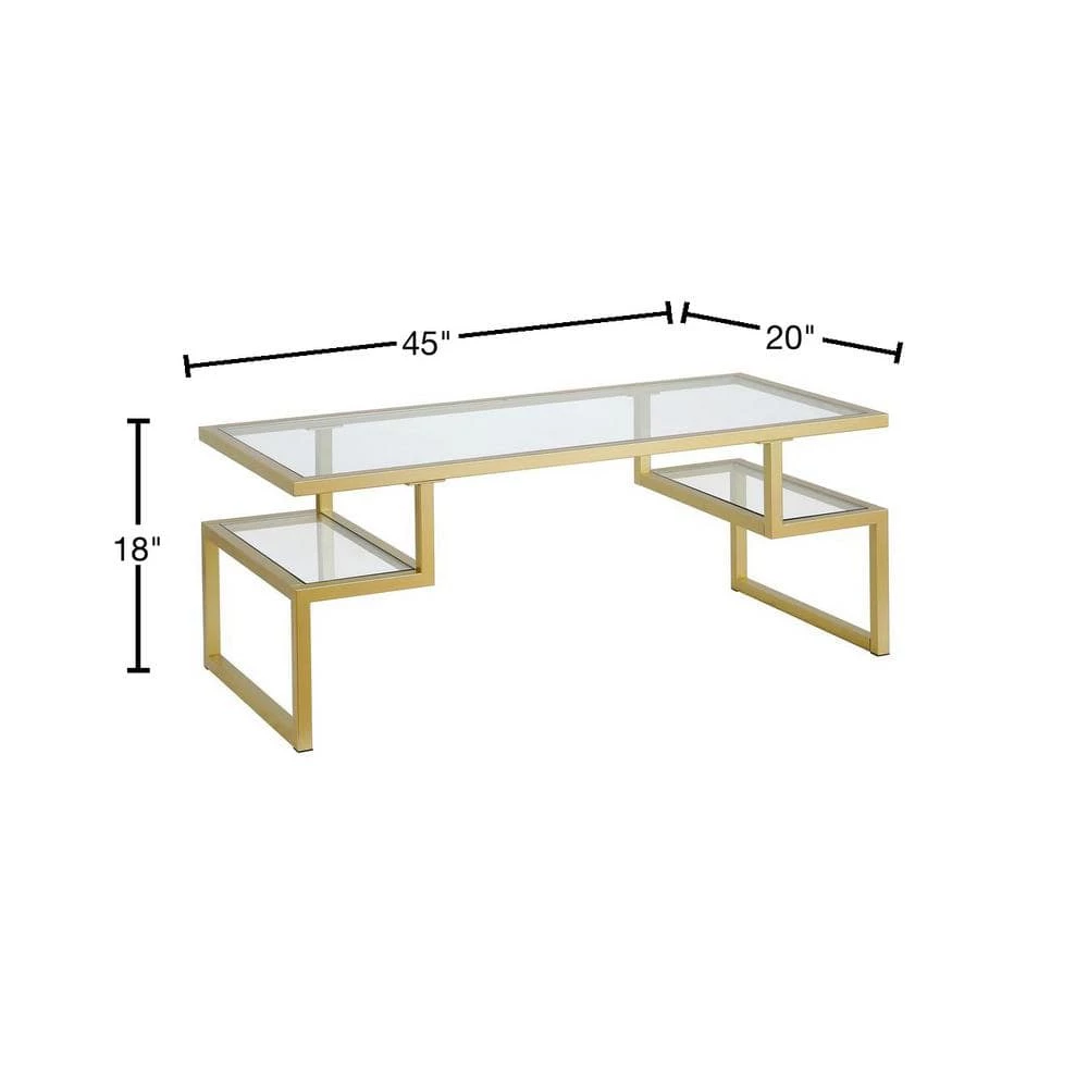 Best deal ๐งจ Zander 45 in. Brass/Clear Large Rectangle Glass Coffee Table with Shelf by Meyer&Cross ๐ 4 Best deal ๐งจ Zander 45 in. Brass/Clear Large Rectangle Glass Coffee Table with Shelf by Meyer&Cross ๐ - Image 2