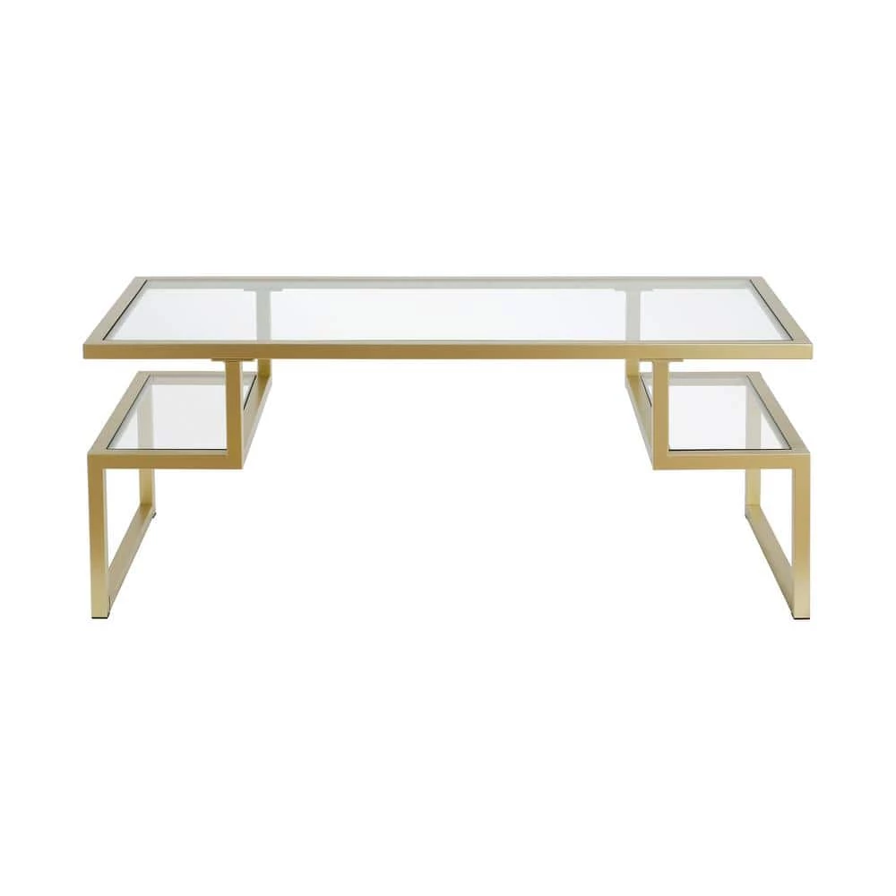 Best deal ๐งจ Zander 45 in. Brass/Clear Large Rectangle Glass Coffee Table with Shelf by Meyer&Cross ๐ 5 Best deal ๐งจ Zander 45 in. Brass/Clear Large Rectangle Glass Coffee Table with Shelf by Meyer&Cross ๐ - Image 3
