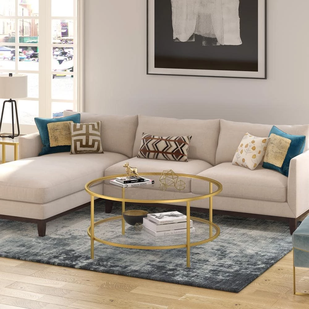 Coupon 🔥 Orwell 36 in. Brass Medium Round Glass Coffee Table with Glass Shelf by Meyer&Cross 🎁 6 Coupon 🔥 Orwell 36 in. Brass Medium Round Glass Coffee Table with Glass Shelf by Meyer&Cross 🎁 - Image 4