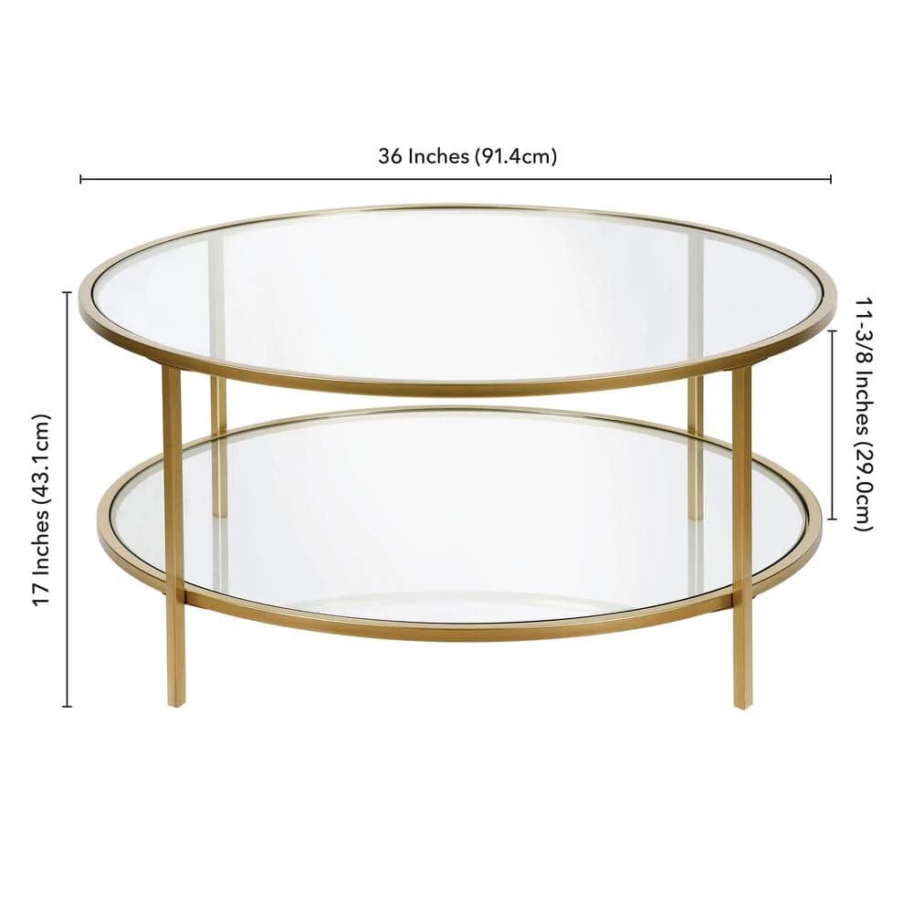 Coupon 🔥 Orwell 36 in. Brass Medium Round Glass Coffee Table with Glass Shelf by Meyer&Cross 🎁 7 Coupon 🔥 Orwell 36 in. Brass Medium Round Glass Coffee Table with Glass Shelf by Meyer&Cross 🎁 - Image 5
