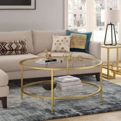 Coupon 🔥 Orwell 36 in. Brass Medium Round Glass Coffee Table with Glass Shelf by Meyer&Cross 🎁 10 Coupon 🔥 Orwell 36 in. Brass Medium Round Glass Coffee Table with Glass Shelf by Meyer&Cross 🎁 -Outlet Camden Isle Store brass meyer cross coffee tables ct0200 c3 1000