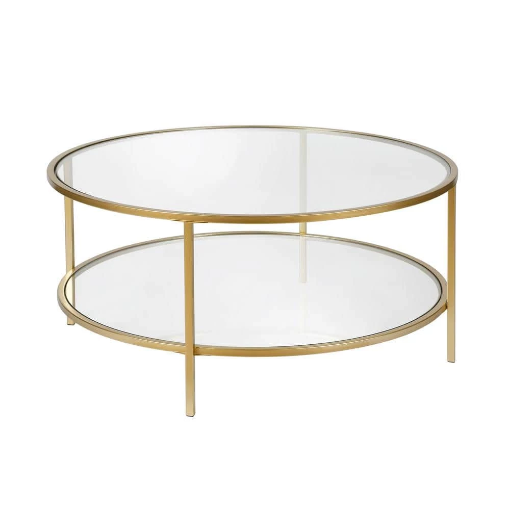 Coupon 🔥 Orwell 36 in. Brass Medium Round Glass Coffee Table with Glass Shelf by Meyer&Cross 🎁 4 Coupon 🔥 Orwell 36 in. Brass Medium Round Glass Coffee Table with Glass Shelf by Meyer&Cross 🎁 - Image 2